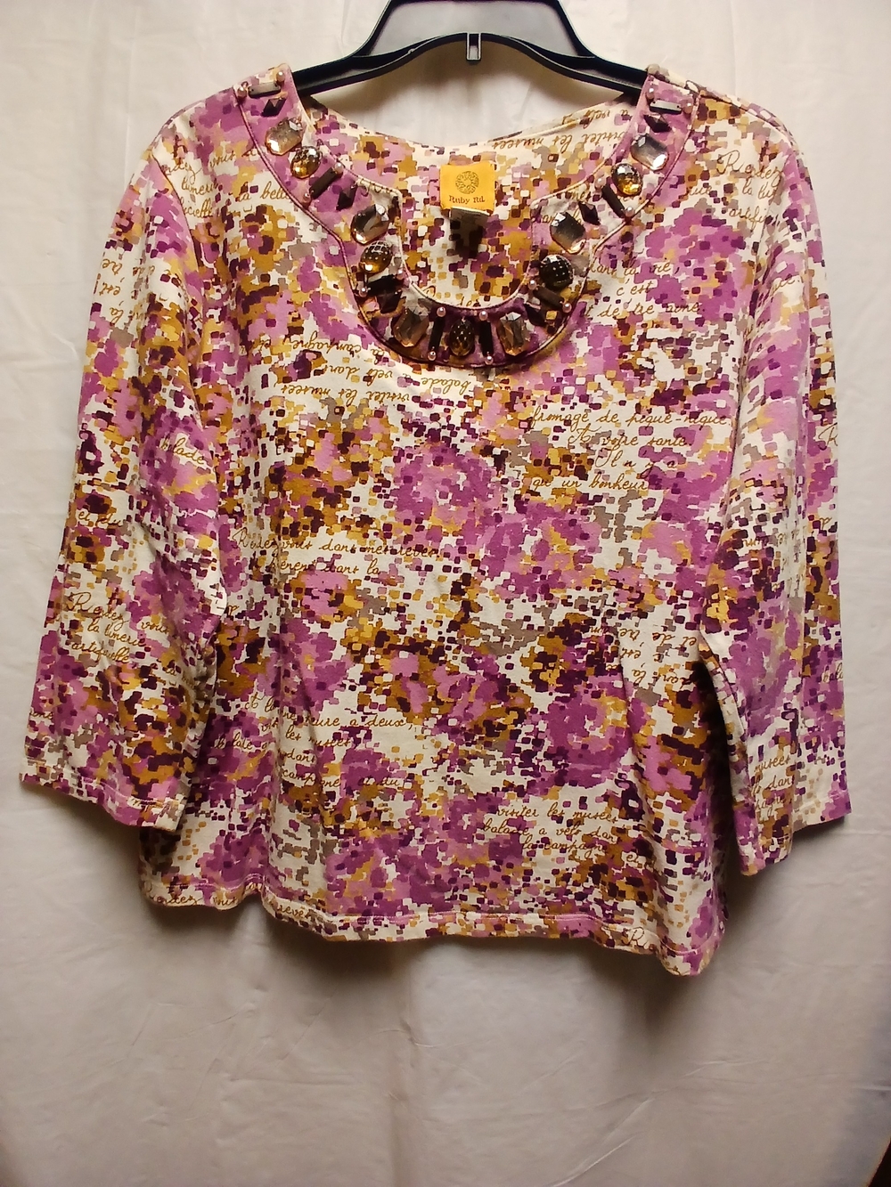 Ruby Rd Embellished Floral Print Women's Top - Purple & Cream